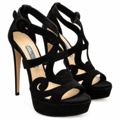 Prada Black Suede Cutout Platform Stiletto Sandals Heels Size 35 Italy