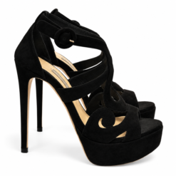 Alternative view of Prada Black Suede Cutout Platform Stiletto Sandals Heels Size 35 Italy