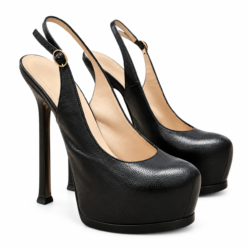 YSL Saint Laurent Tribtoo Black Leather Platform Slingback Pumps Heels Size 35