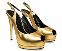 Giuseppe Zanotti Gold Metallic Leather Platform Peep Toe Slingback Heels 39.5