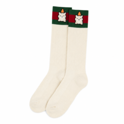 Gucci NWT GG Carrot Alot Cat Web Stripe Knee High Socks Ivory Medium