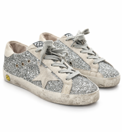 Golden Goose Kids Superstar Silver Glitter Suede Star Sneakers Girls EU 32