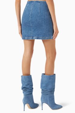 Alternative view of LE JEAN Star Blue Denim Mini Skirt Frayed Star Applique Size XS