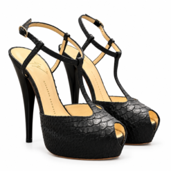 Giuseppe Zanotti Black Genuine Python T Strap Platform Peep Toe Heels Size 35