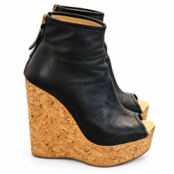 Alternative view of Jimmy Choo Black Leather Peep Toe Cork Wedge Platform Ankle Booties 35