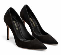 Sergio Rossi Godiva 105 Black Suede Pointed Toe Stiletto Pumps Heels 34