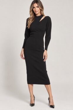 A.L.C. Addison Black Cutout Ribbed Knit Midi Sweater Dress Womens Small $590