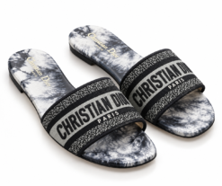 Christian Dior Dway Blue Tie Dye Embroidered Logo Slide Sandals EU 37.5