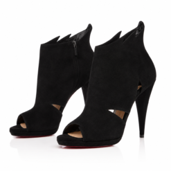Christian Louboutin NIB Black Suede Cutout Peep Toe Ankle Booties 39.5