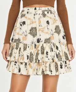 Ulla Johnson Leela Cream Daisy Floral Cotton Poplin Tiered Mini Skirt Size 0
