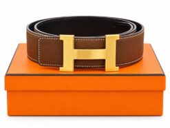 Hermès Constance H Belt 38mm Gold Epsom Etain Swift Reversible Leather Size 100