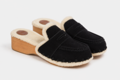 Chloé Joy Black Suede Shearling Lined Slip On Clogs Mules Shoes EU 40