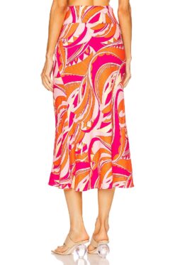 Alternative view of Cult Gaia Laith Persian Paisley Rose Linen Midi Skirt Pink Orange XS $398