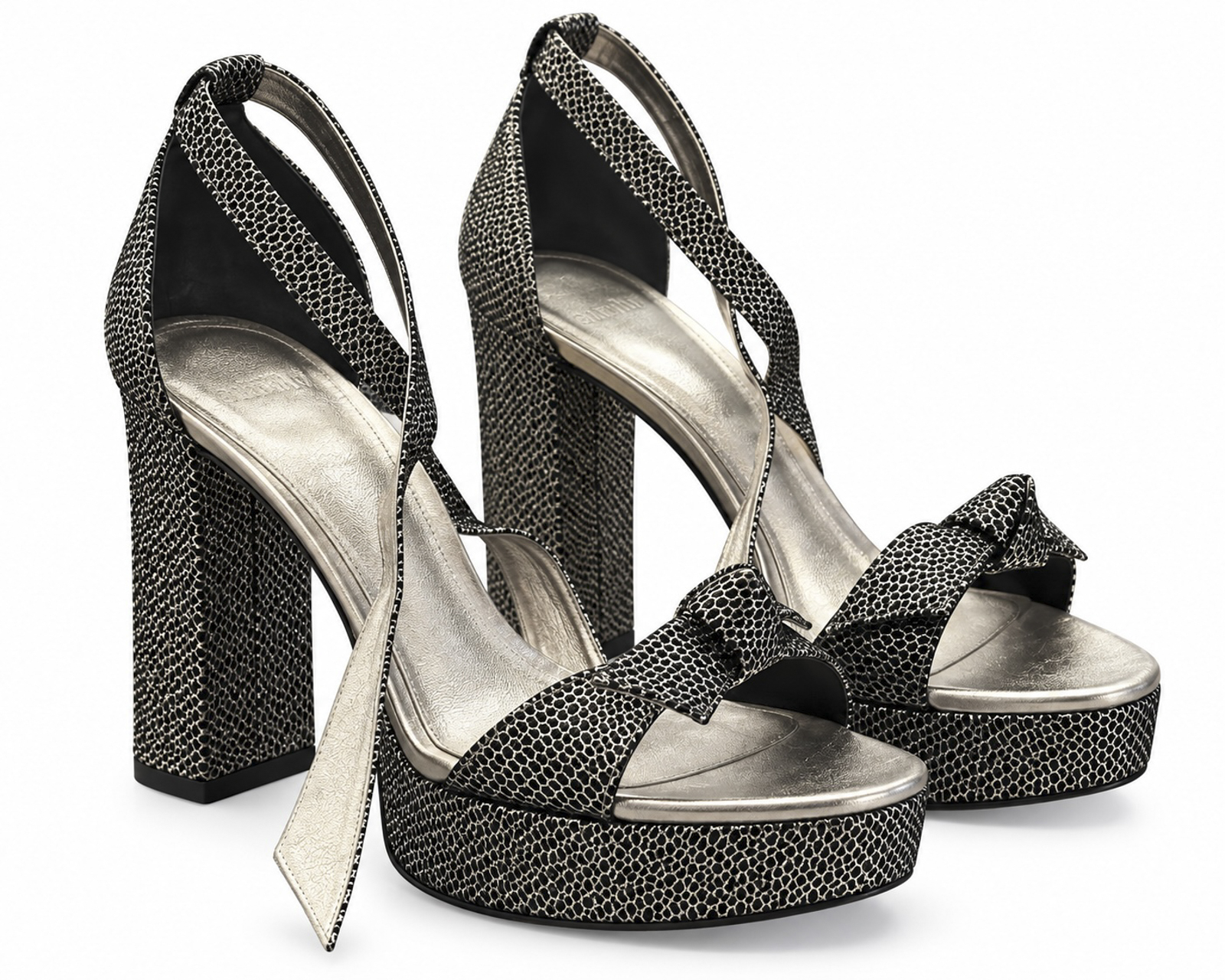 Alexandre Birman Mabeleh Silver Metallic Leather Bow Platform Sandals 35 $725 - Image 2