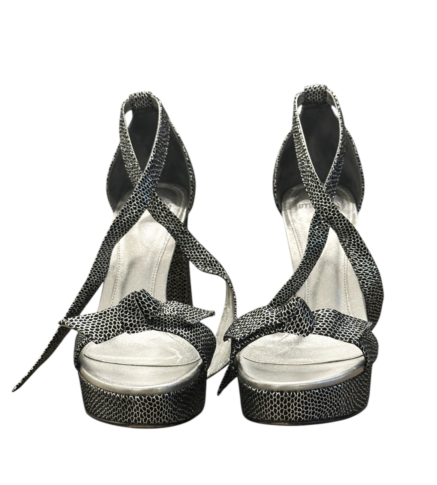 Alexandre Birman Mabeleh Silver Metallic Leather Bow Platform Sandals 35 $725 - Image 3