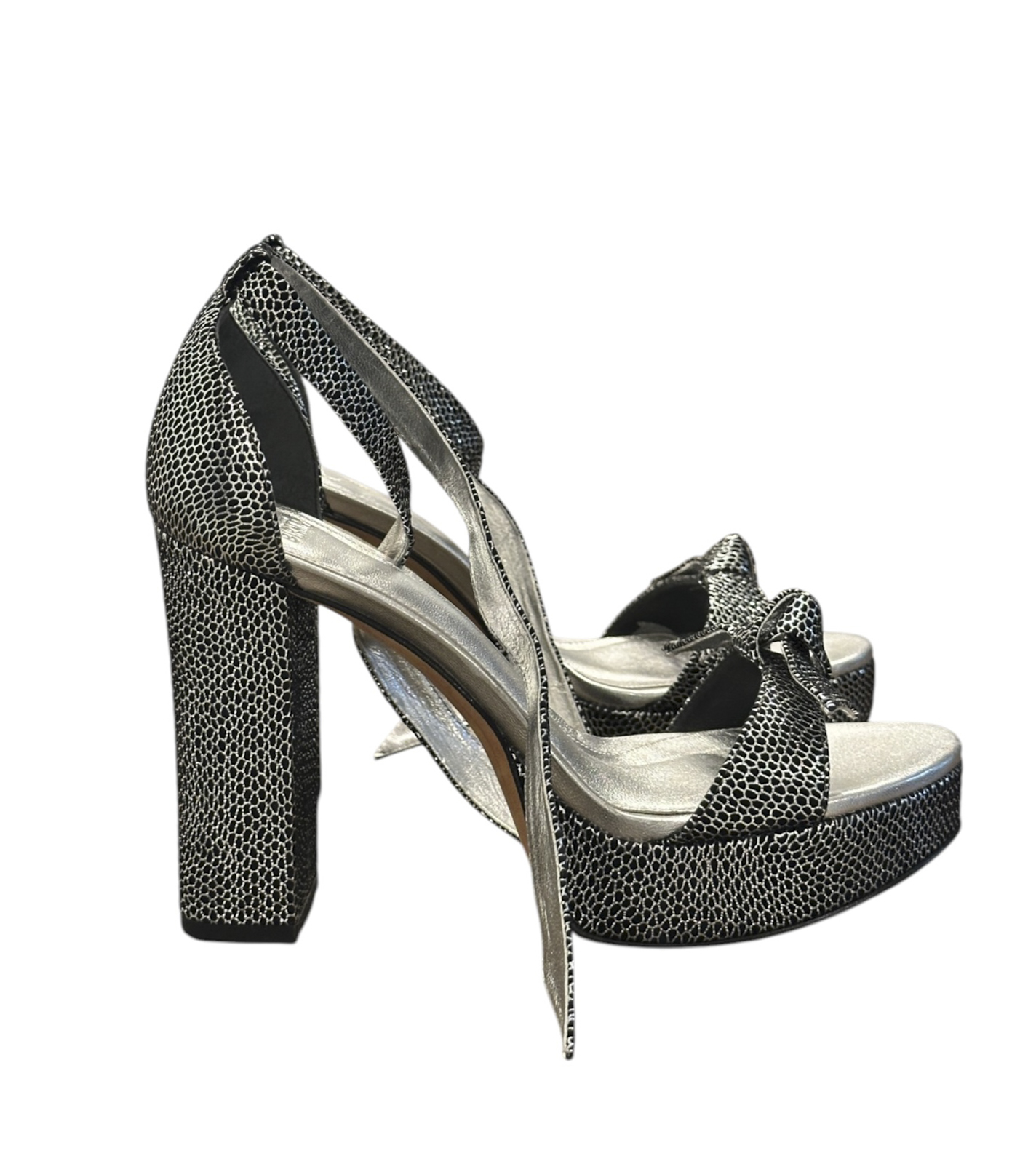 Alexandre Birman Mabeleh Silver Metallic Leather Bow Platform Sandals 35 $725 - Image 5