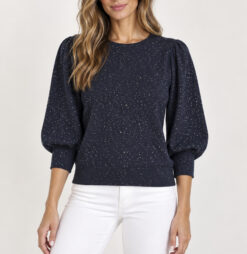Autumn Cashmere Womens XS Navy Crystal Embellished Cashmere Crewneck Sweater $365