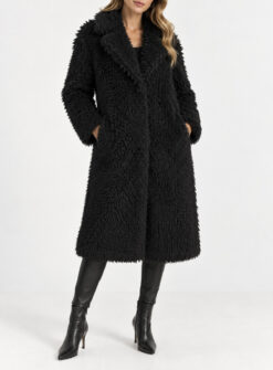 Ainea Italy Black Shaggy Faux Fur Teddy Long Coat Jacket IT 40