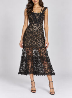 ALEXIS Lorelle Black Floral Lace Sheer Long Maxi Dress Gown XS $968