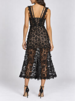 Alternative view of ALEXIS Lorelle Black Floral Lace Sheer Long Maxi Dress Gown XS $968