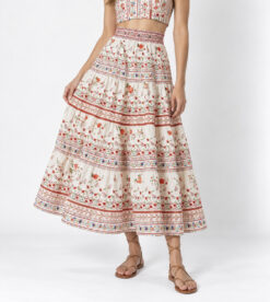 Alice + Olivia Melony Floral Linen Blend Tiered Midi Skirt Size 0