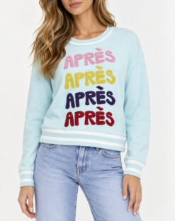 Alice + Olivia Gleeson Apres Ski Pullover Sweater S Blue Embellished Crewneck
