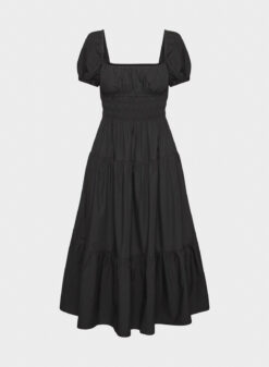 Alternative view of Aritzia Wilfred Allegoria Poplin Dress Black Smocked Puff Sleeve Midi XS