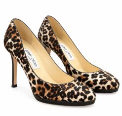 Jimmy Choo Leopard Pony Hair Platform Pumps Stiletto Heels 35 Italy