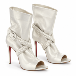 Christian Louboutin NIB Survissima 100 White Leather Peep Toe Ankle Boots 40