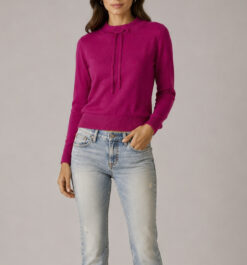 Minnie Rose Pink Cashmere Knit Bow Tie Neck Pullover Sweater Size XS