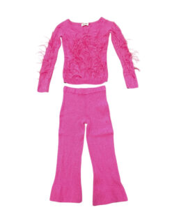 Alternative view of Cult Gaia Girls Pink Ostrich Feather Knit Sweater Flare Pants Outfit Set Size 10