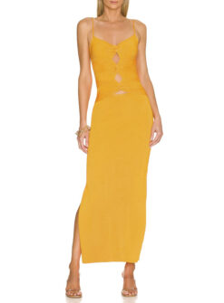 Cult Gaia Honey Marigold Orange Knit Cutout Sleeveless Maxi Dress Size Small