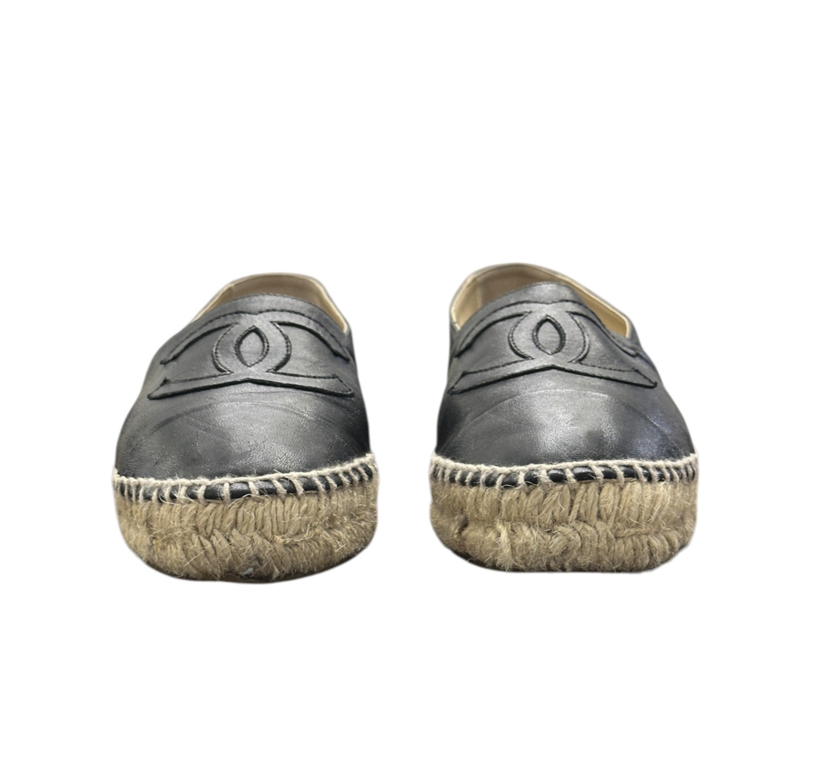 Chanel Black Lambskin Interlocking CC Logo Cap Toe Espadrille Flats Shoes 35/5 - Image 3