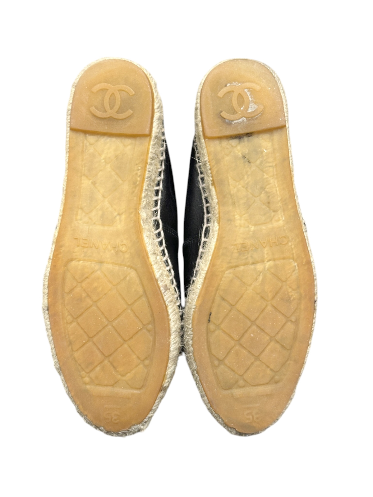 Chanel Black Lambskin Interlocking CC Logo Cap Toe Espadrille Flats Shoes 35/5 - Image 9