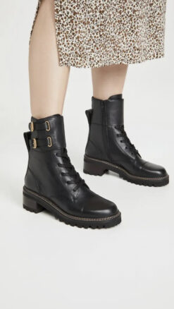 Alternative view of See by Chloe Mallory Black Leather Buckle Cuff Combat Moto Boots 35 US 5