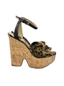 Alternative view of Jimmy Choo Leopard Print Suede Cork Platform Wedge Sandals 35 Ankle Strap