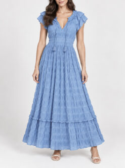 Cleobella Santana Ankle Dress XS NWT Sky Blue Organic Cotton Ruffle Maxi