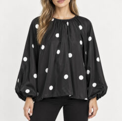 Cynthia Rowley Alice Black White Polka Dot Silk Puff Sleeve Blouse Top XS NWT
