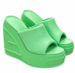 Fendi Nappa Fashion Show 140mm Platform Slide Sandals Green Bouquet 39