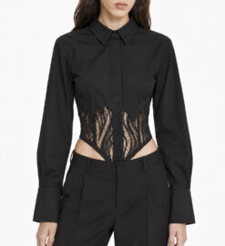 Dion Lee Flame Lace Corset Shirt Black Long Sleeve Top UK 8 US 4 NWT