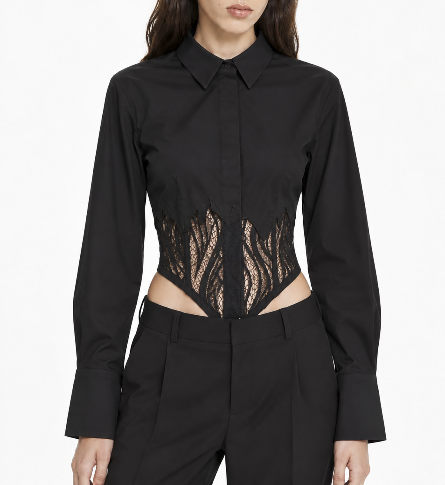 Dion Lee Flame Lace Corset Shirt Black Long Sleeve Top UK 8 US 4 NWT