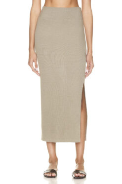 Enza Costa Stretch Silk Knit Essential Beige Ribbed Midi Maxi Skirt Size XS
