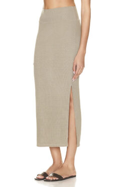 Alternative view of Enza Costa Stretch Silk Knit Essential Beige Ribbed Midi Maxi Skirt Size XS