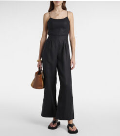 Faithfull the Brand Antibes Black 100% Linen Tie Back Wide Leg Jumpsuit Size 6