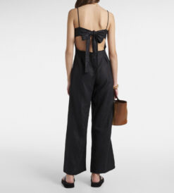 Alternative view of Faithfull the Brand Antibes Black 100% Linen Tie Back Wide Leg Jumpsuit Size 6