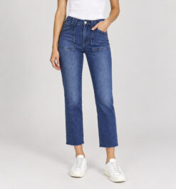FRAME Le High Straight Trapunto Aurora Patch Pocket Jeans Blue Size 26