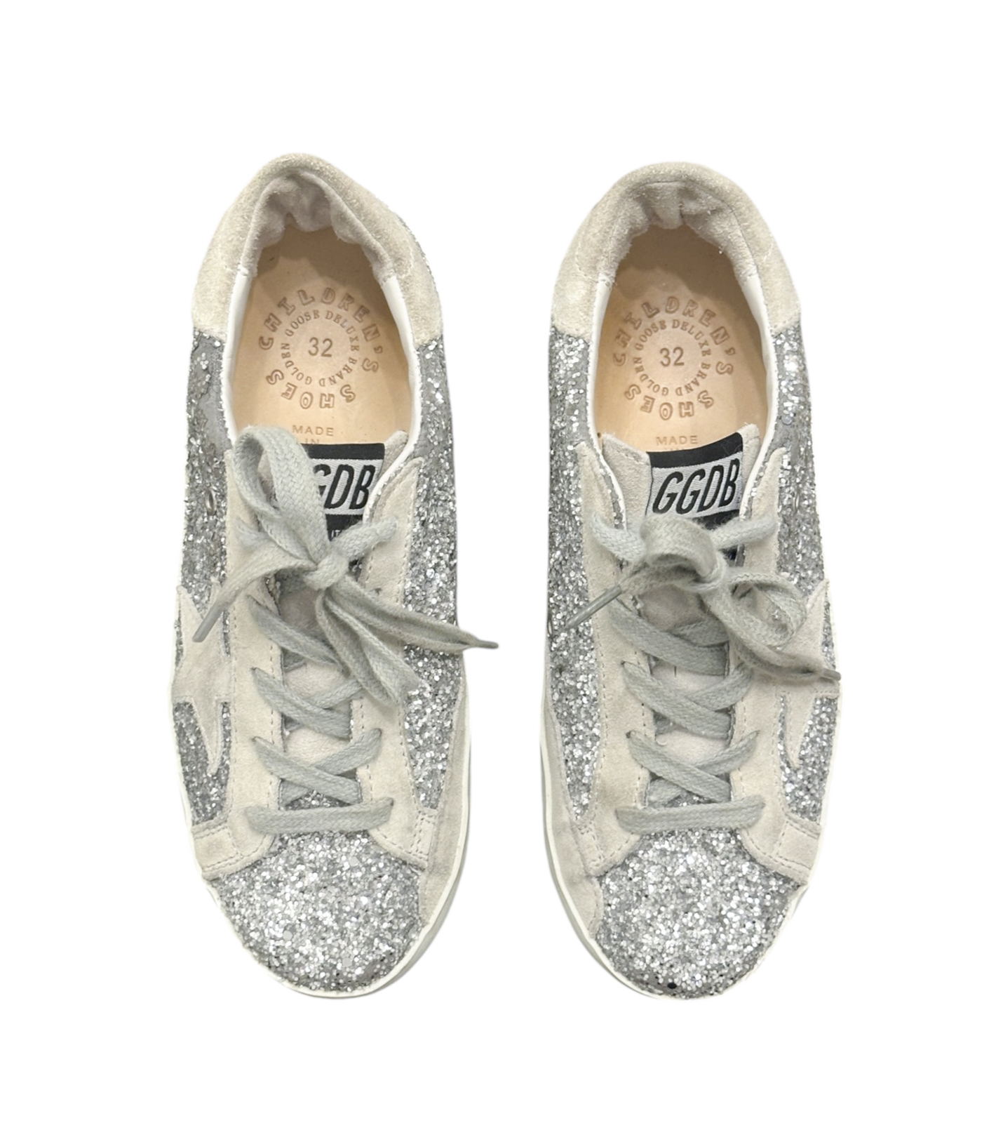 Golden Goose Kids Superstar Silver Glitter Suede Star Sneakers Girls EU 32 - Image 5