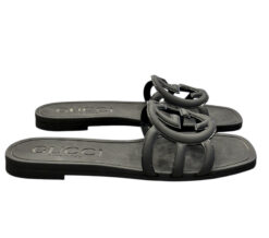 Alternative view of Gucci Palma Black Rubber Interlocking GG Logo Slide Sandals Flats Size 34
