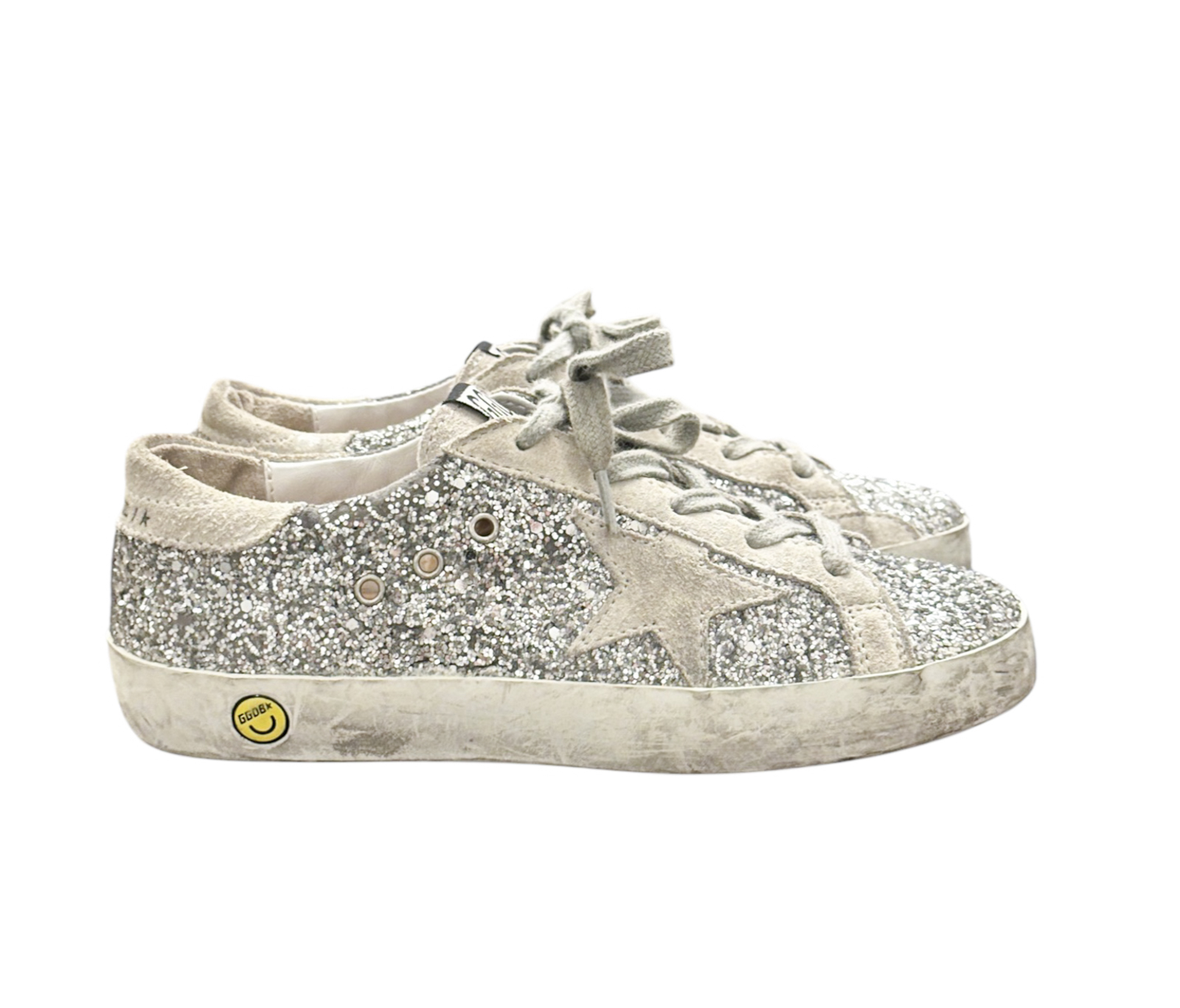 Golden Goose Kids Superstar Silver Glitter Suede Star Sneakers Girls EU 32 - Image 2