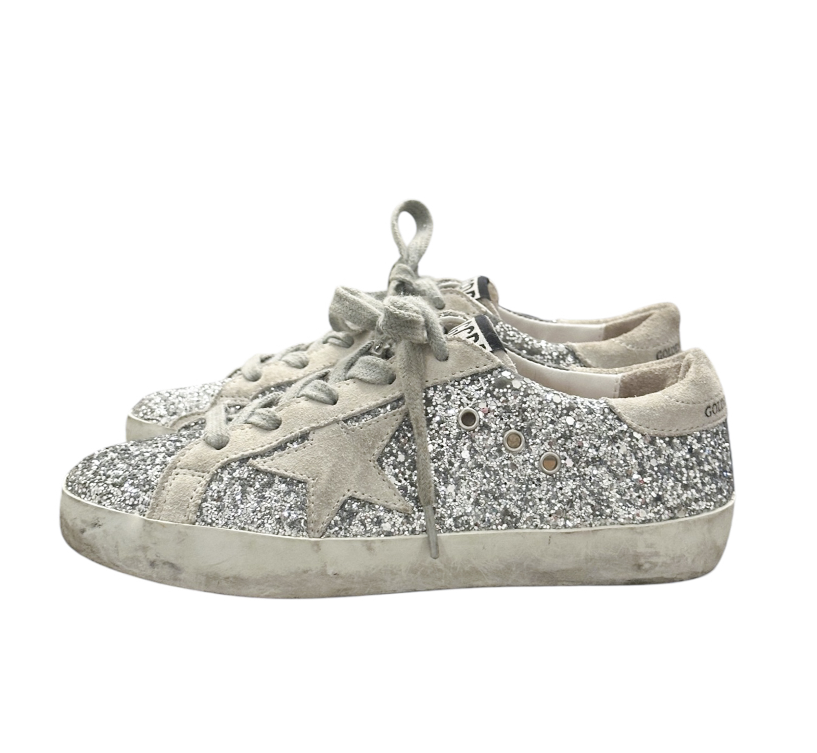 Golden Goose Kids Superstar Silver Glitter Suede Star Sneakers Girls EU 32 - Image 4